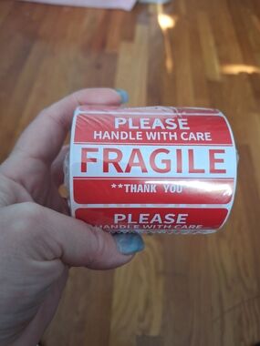 Fragile Handle With Care Roll of Red Shipping Labels 2x3" 500 Stickers